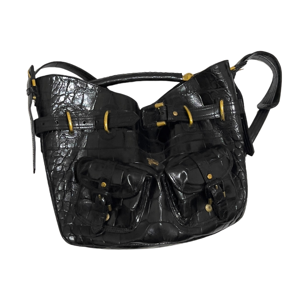 Burberry Black Crocodile-Embossed Leather Bag