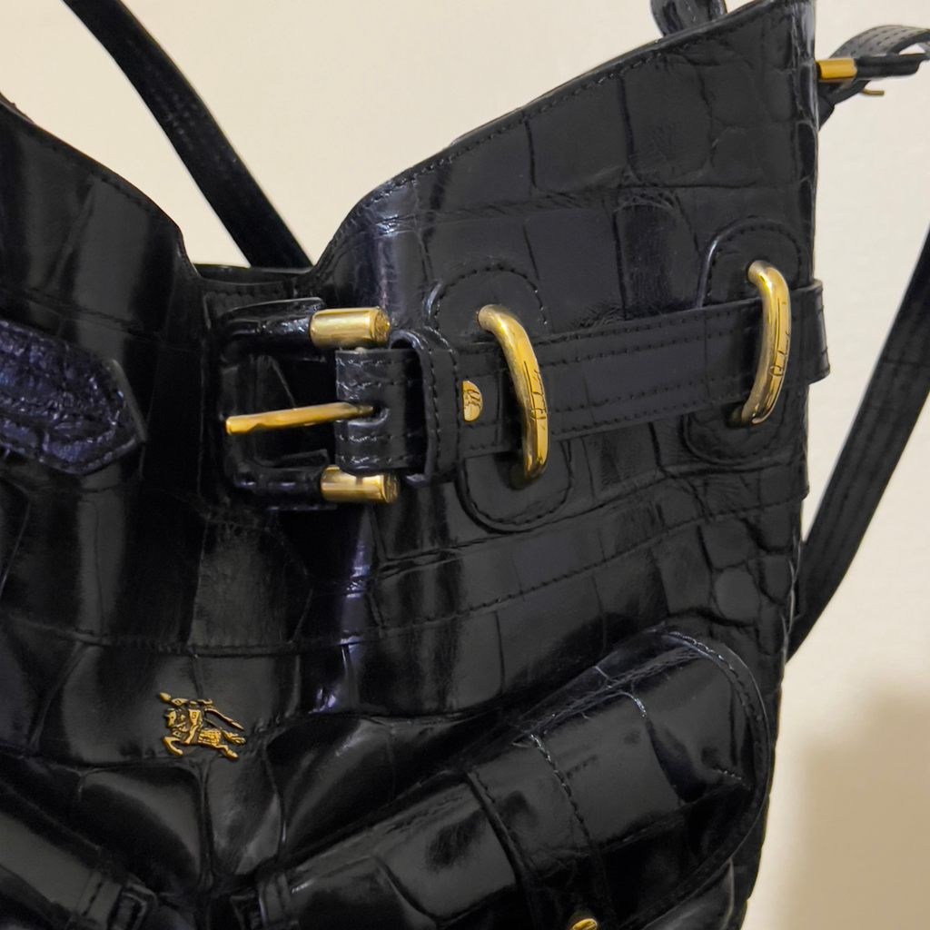 Burberry Black Crocodile-Embossed Leather Bag