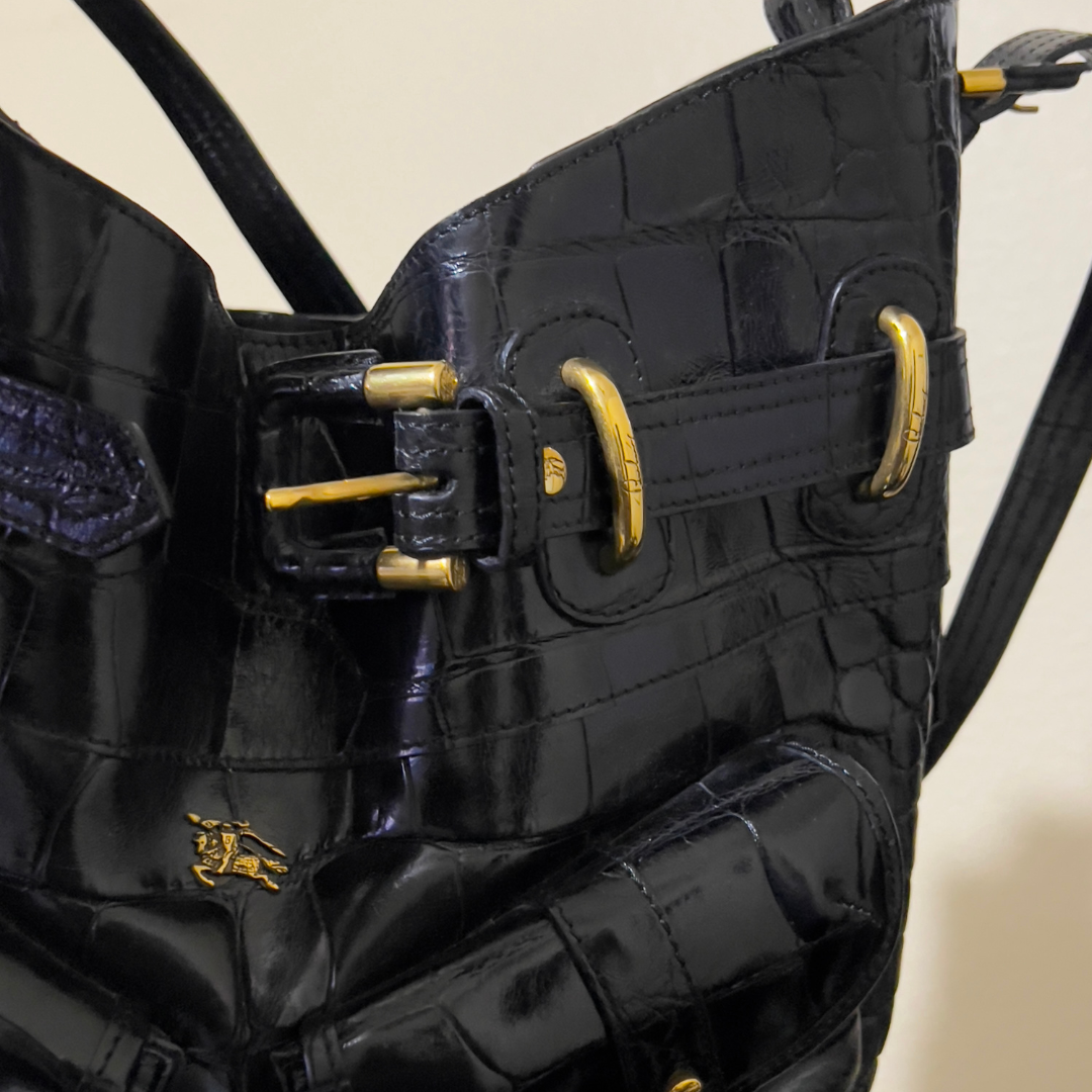 Burberry Black Crocodile-Embossed Leather Bag