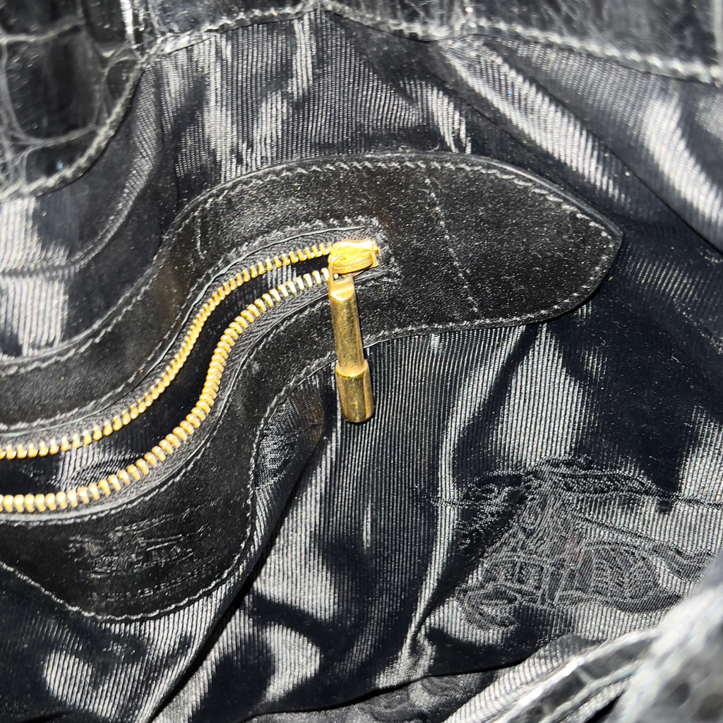 Burberry Black Crocodile-Embossed Leather Bag
