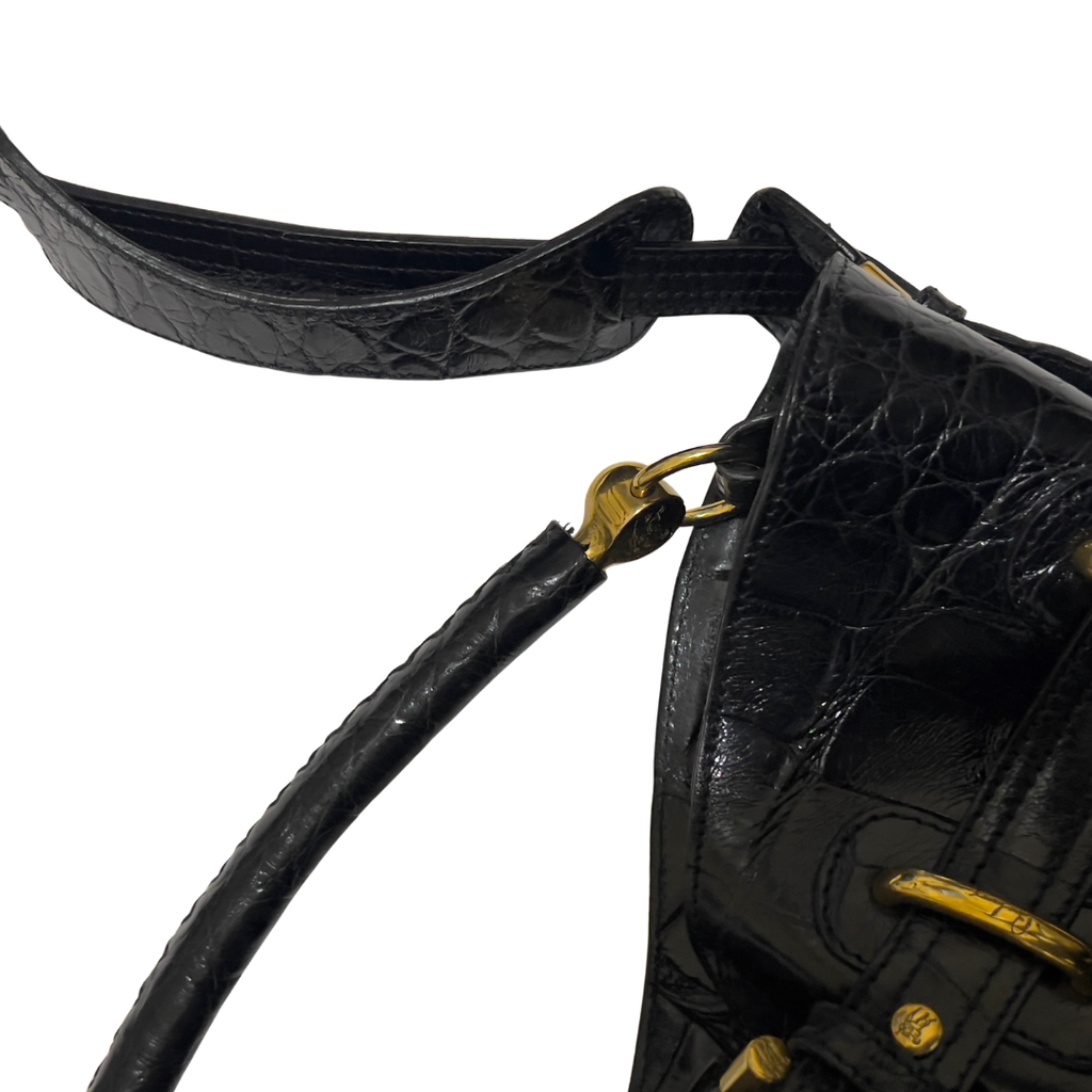 Burberry Black Crocodile-Embossed Leather Bag
