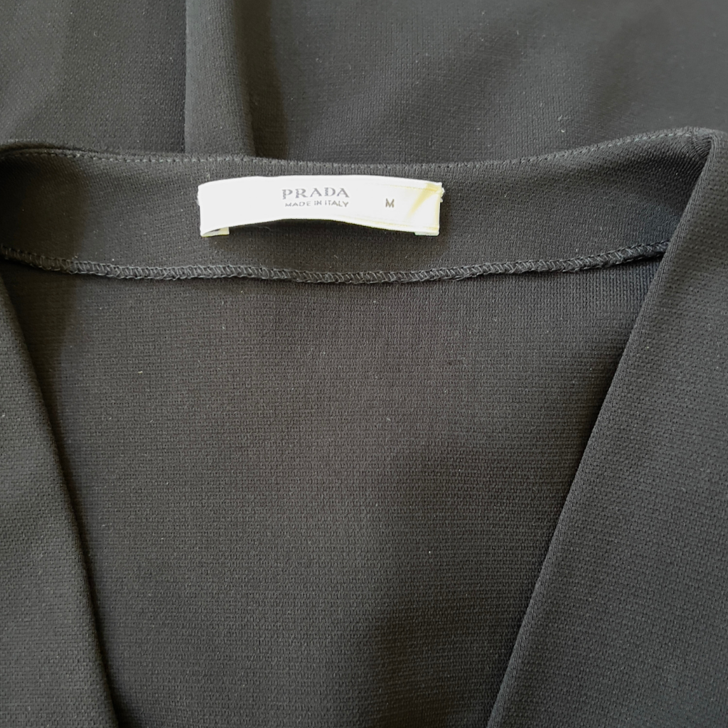 Prada Black Deep V-Neck Ruched Long Sleeve Dress