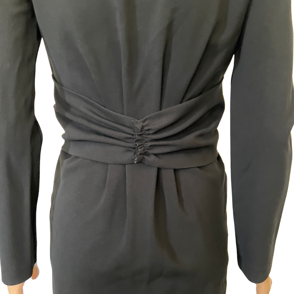 Prada Black Deep V-Neck Ruched Long Sleeve Dress