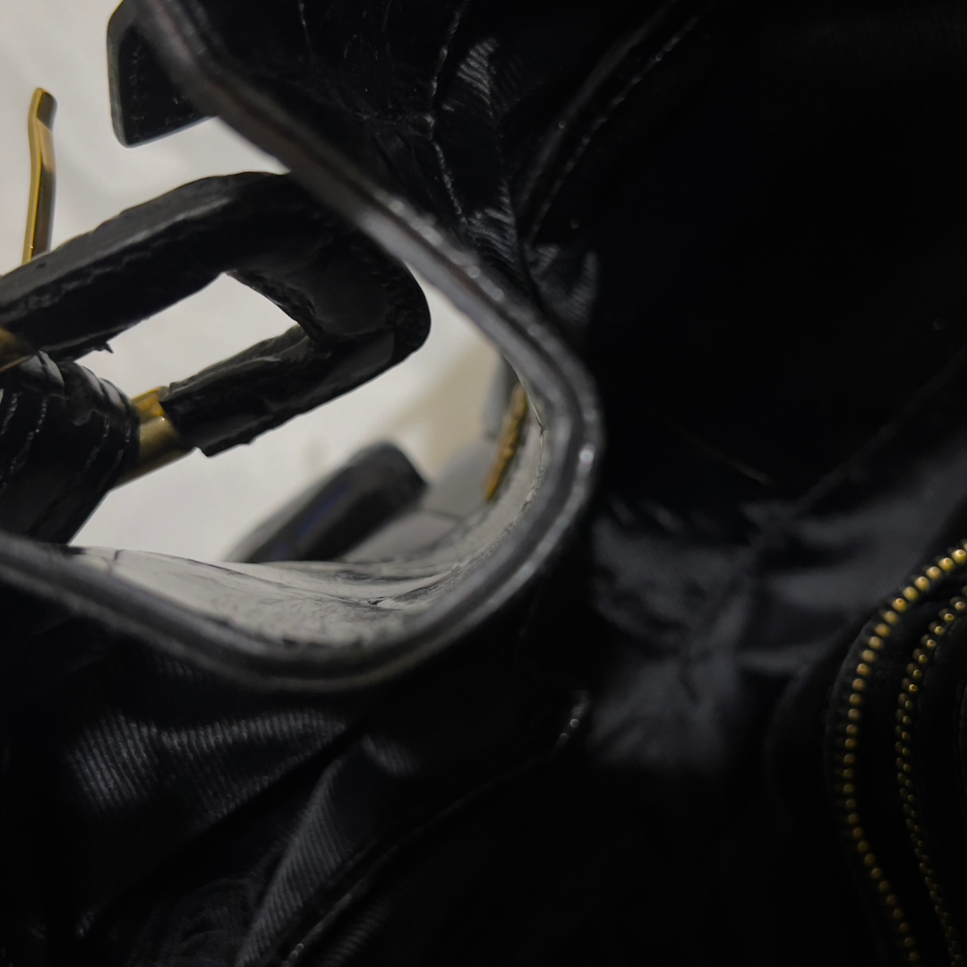 Burberry Black Crocodile-Embossed Leather Bag