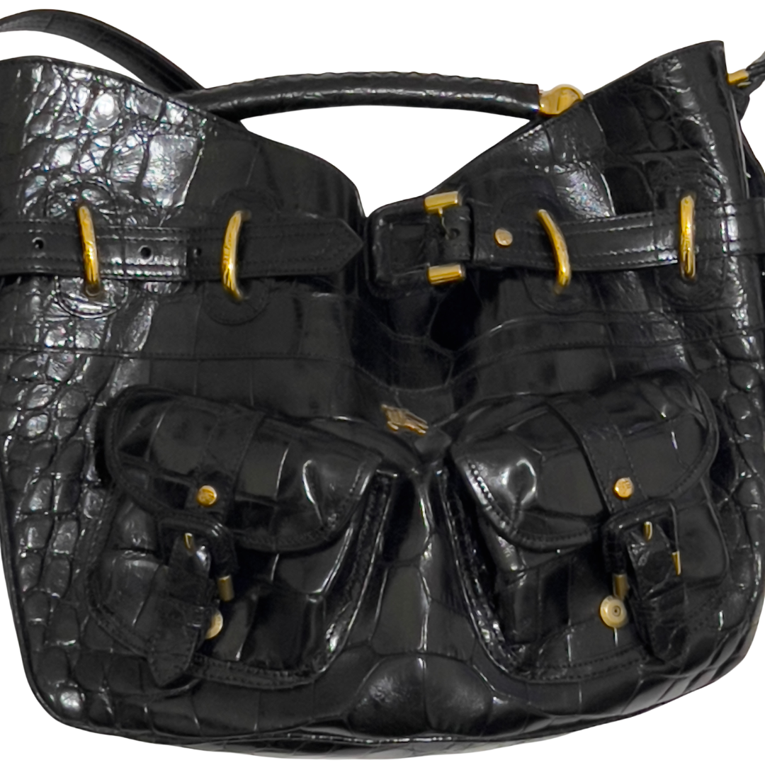 Burberry Black Crocodile-Embossed Leather Bag
