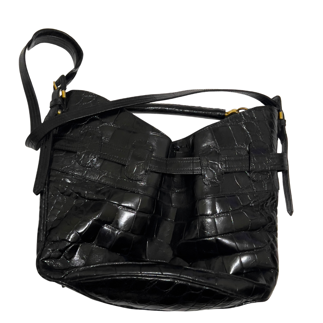 Burberry Black Crocodile-Embossed Leather Bag