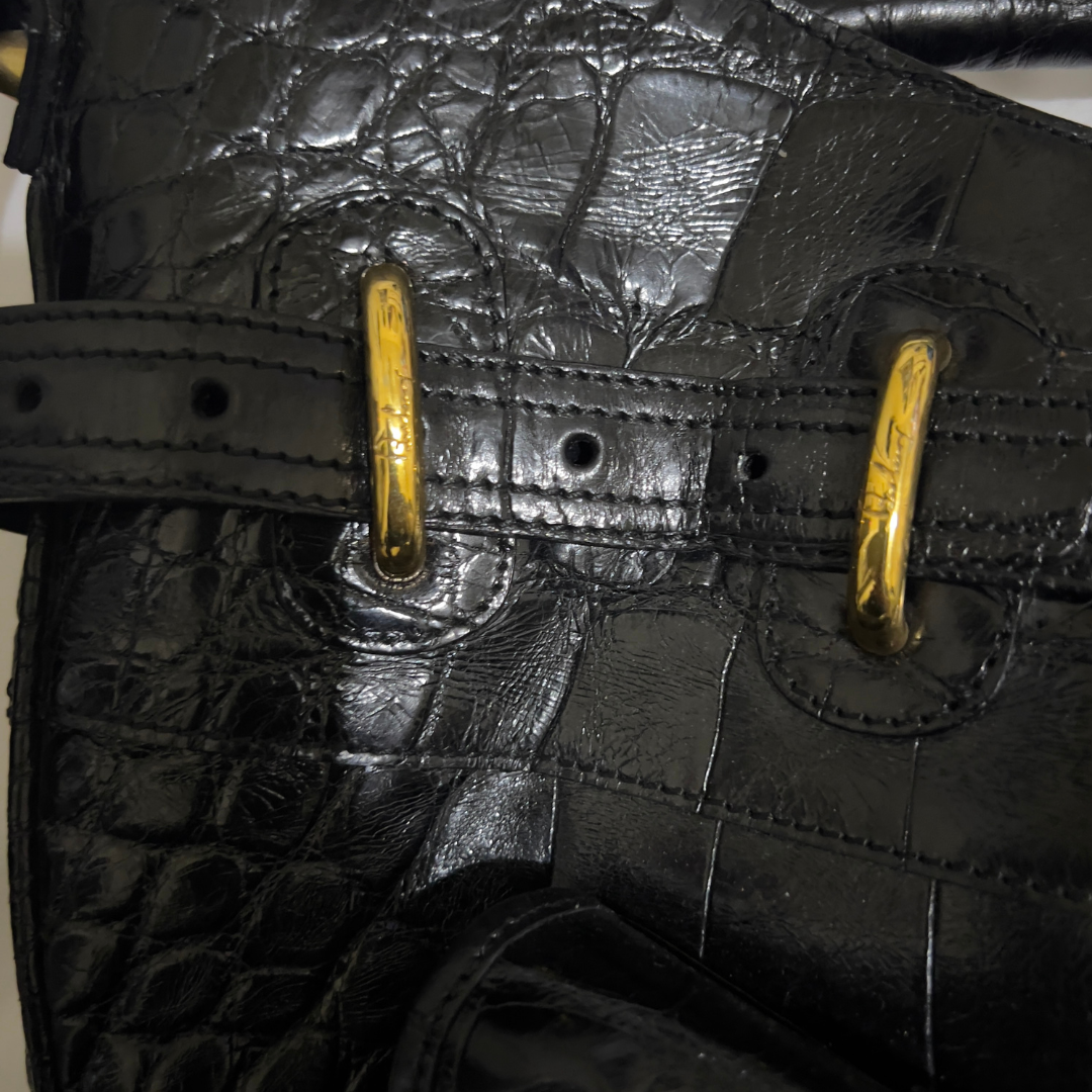 Burberry Black Crocodile-Embossed Leather Bag
