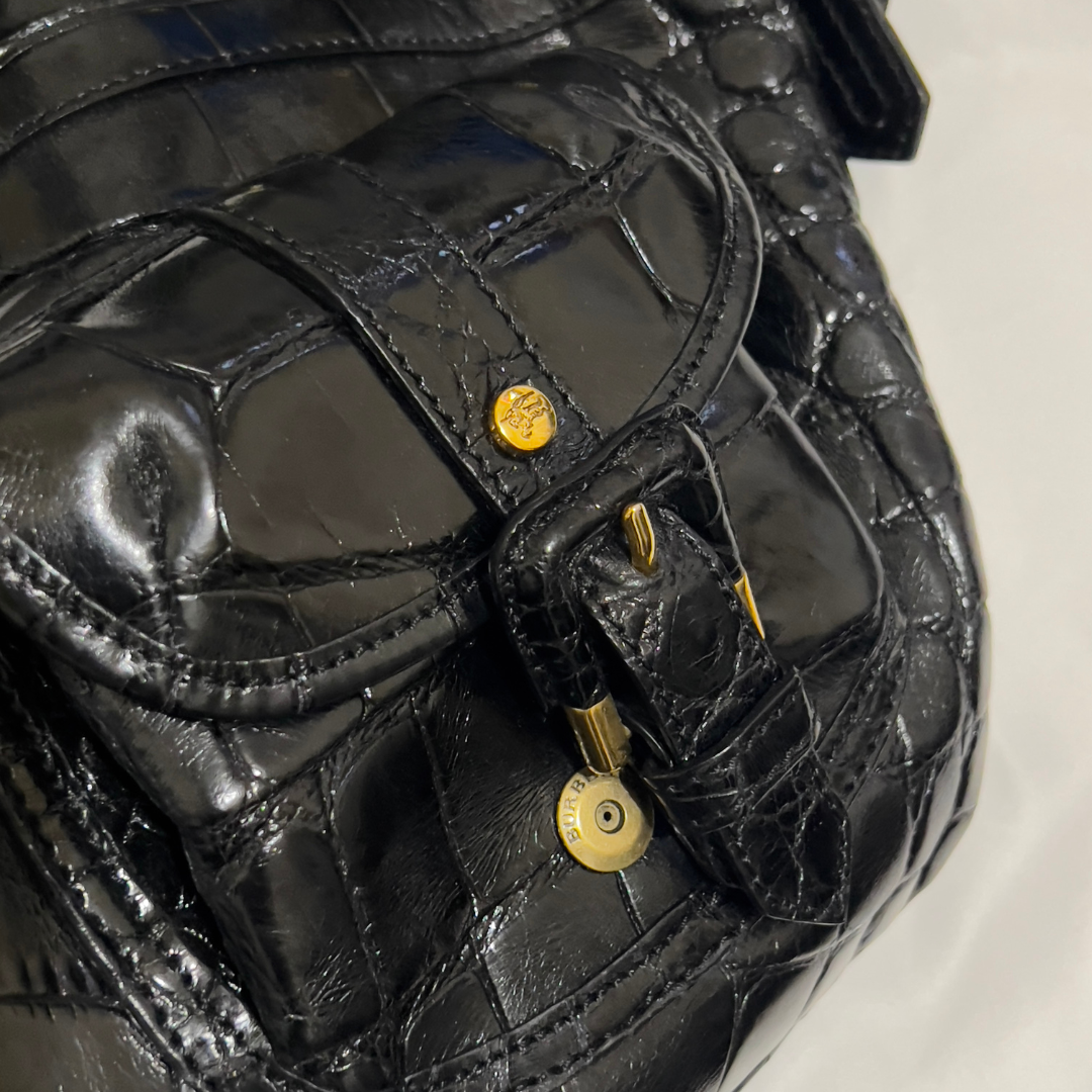 Burberry Black Crocodile-Embossed Leather Bag