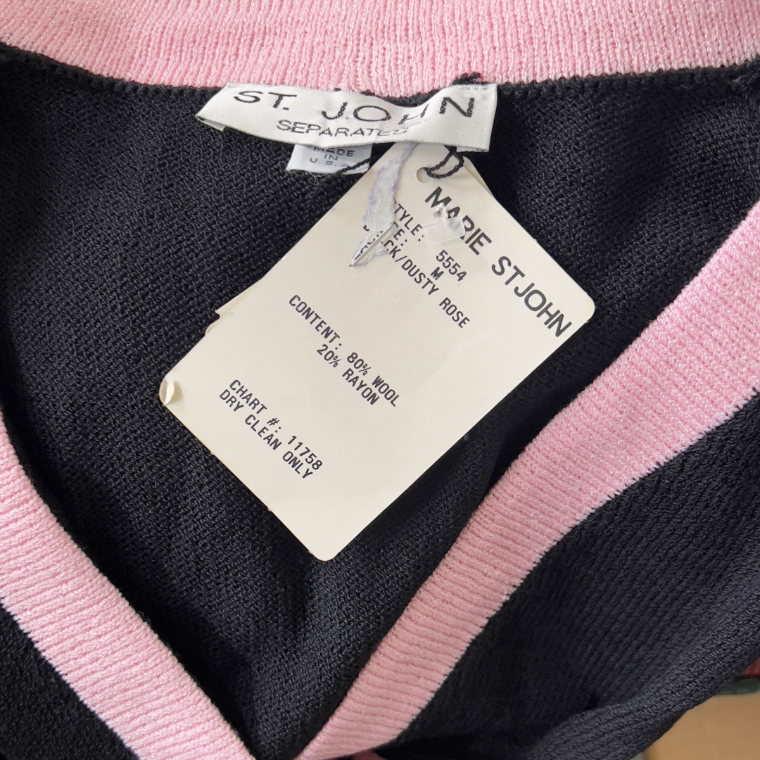 Vintage St. John Kriss Cross Pink and Black Top