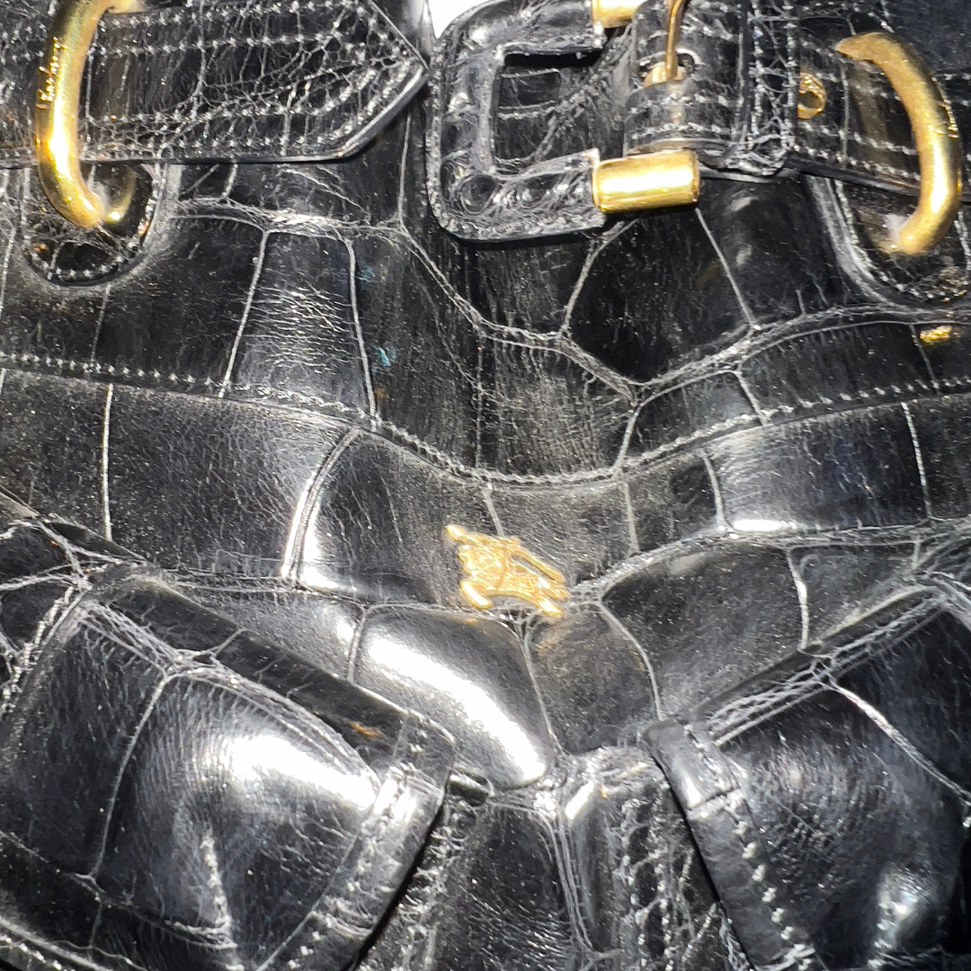Burberry Black Crocodile-Embossed Leather Bag