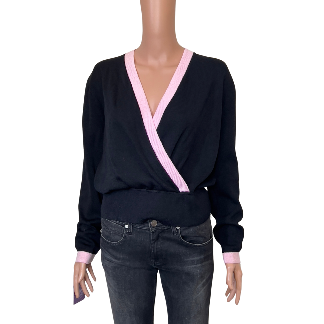 Vintage St. John Kriss Cross Pink and Black Top