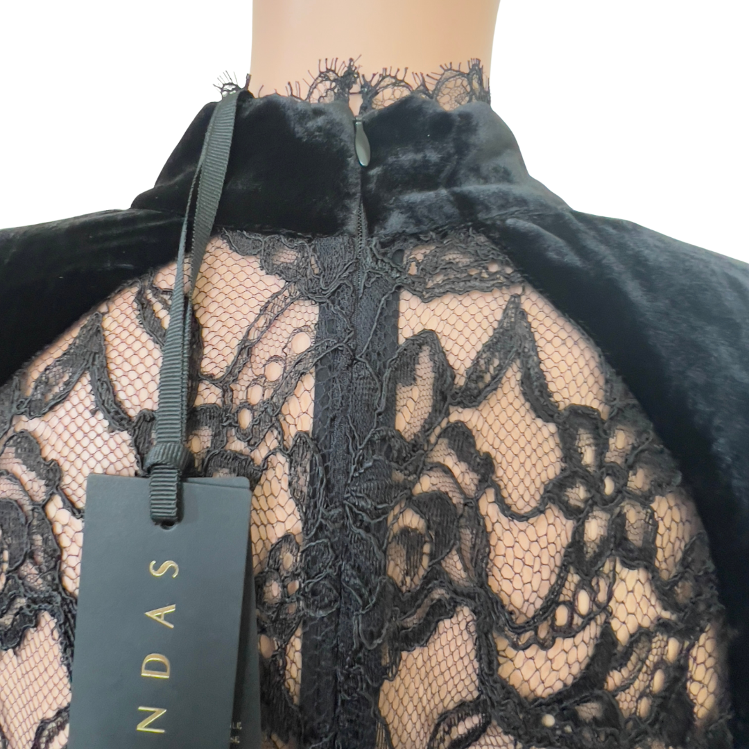 Dundas Black Velvet & Lace Keyhole Dress