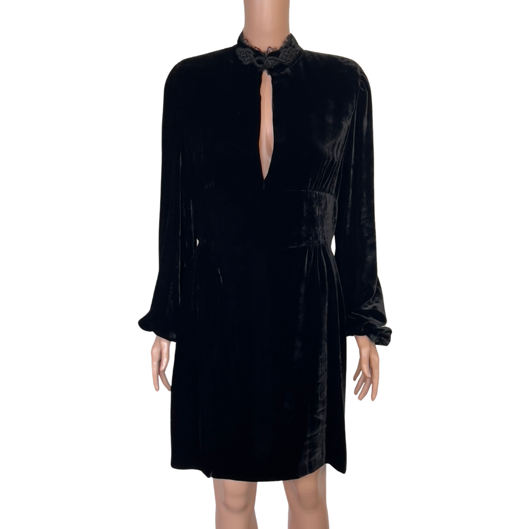 Dundas Black Velvet & Lace Keyhole Dress