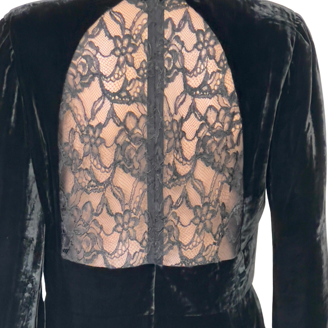 Dundas Black Velvet & Lace Keyhole Dress