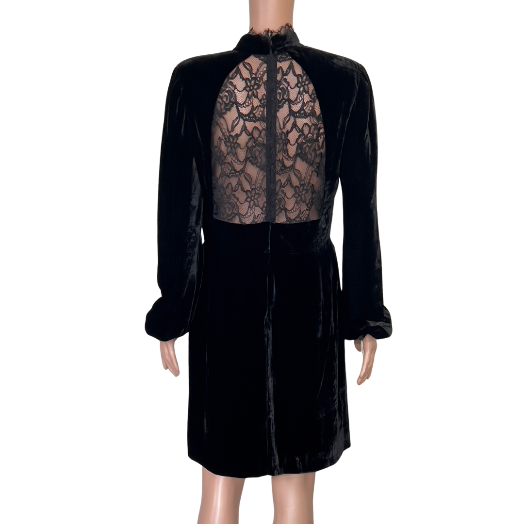 Dundas Black Velvet & Lace Keyhole Dress