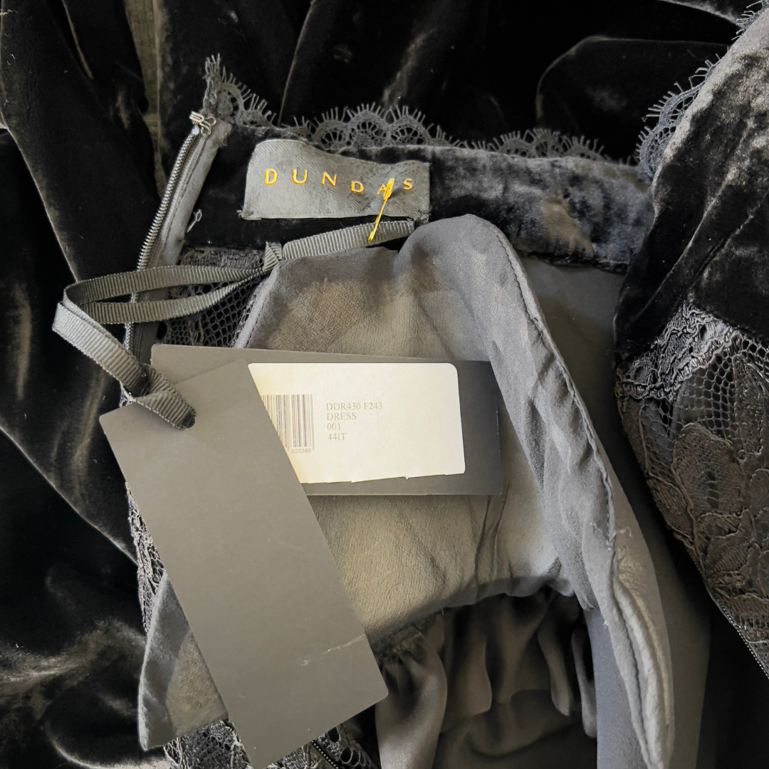 Dundas Black Velvet & Lace Keyhole Dress