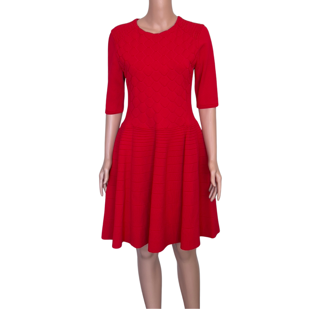 Ted Baker Red Textured Knit Fit-and-Flare Dress