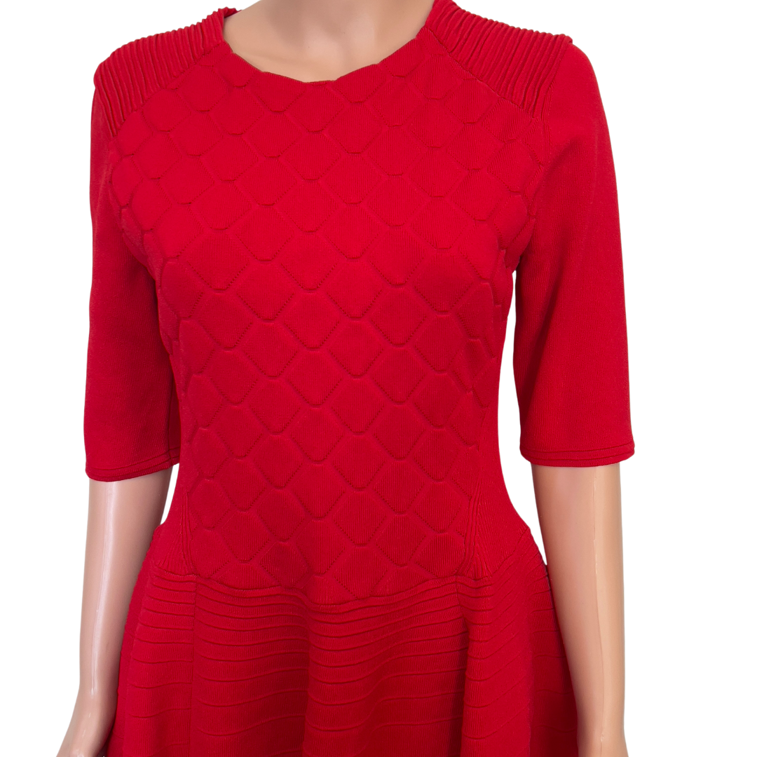Ted Baker Red Textured Knit Fit-and-Flare Dress