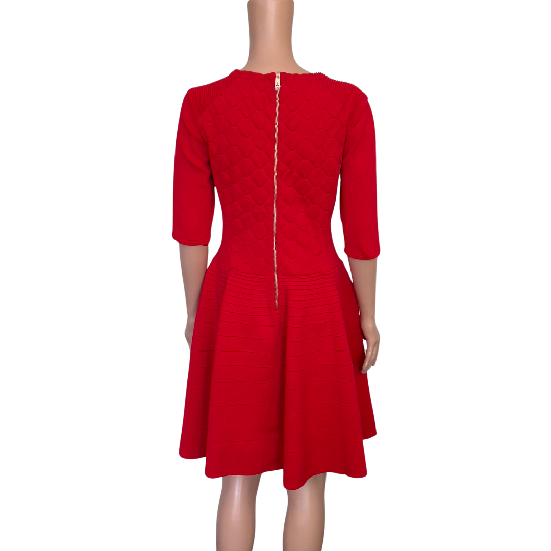 Ted Baker Red Textured Knit Fit-and-Flare Dress