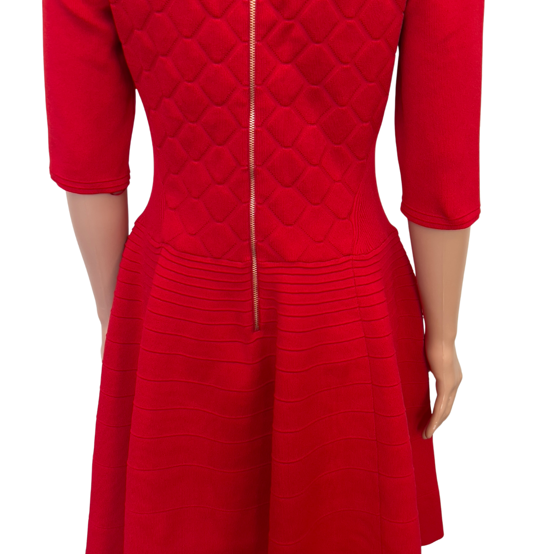 Ted Baker Red Textured Knit Fit-and-Flare Dress