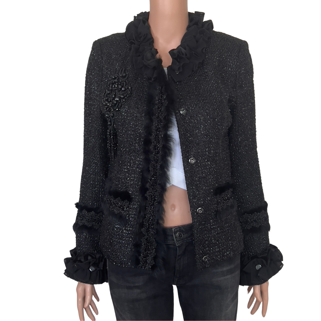 Neiman Marcus Black Jacket with Fur Trim