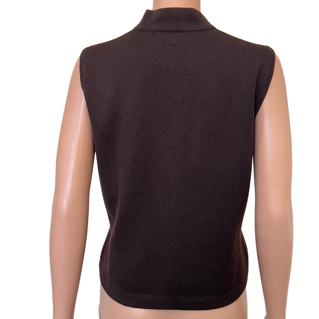 St. John Brown Knit Turtleneck Tank