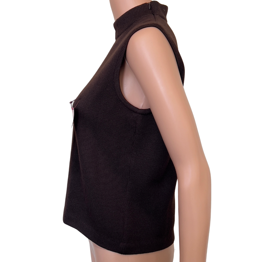 St. John Brown Knit Turtleneck Tank