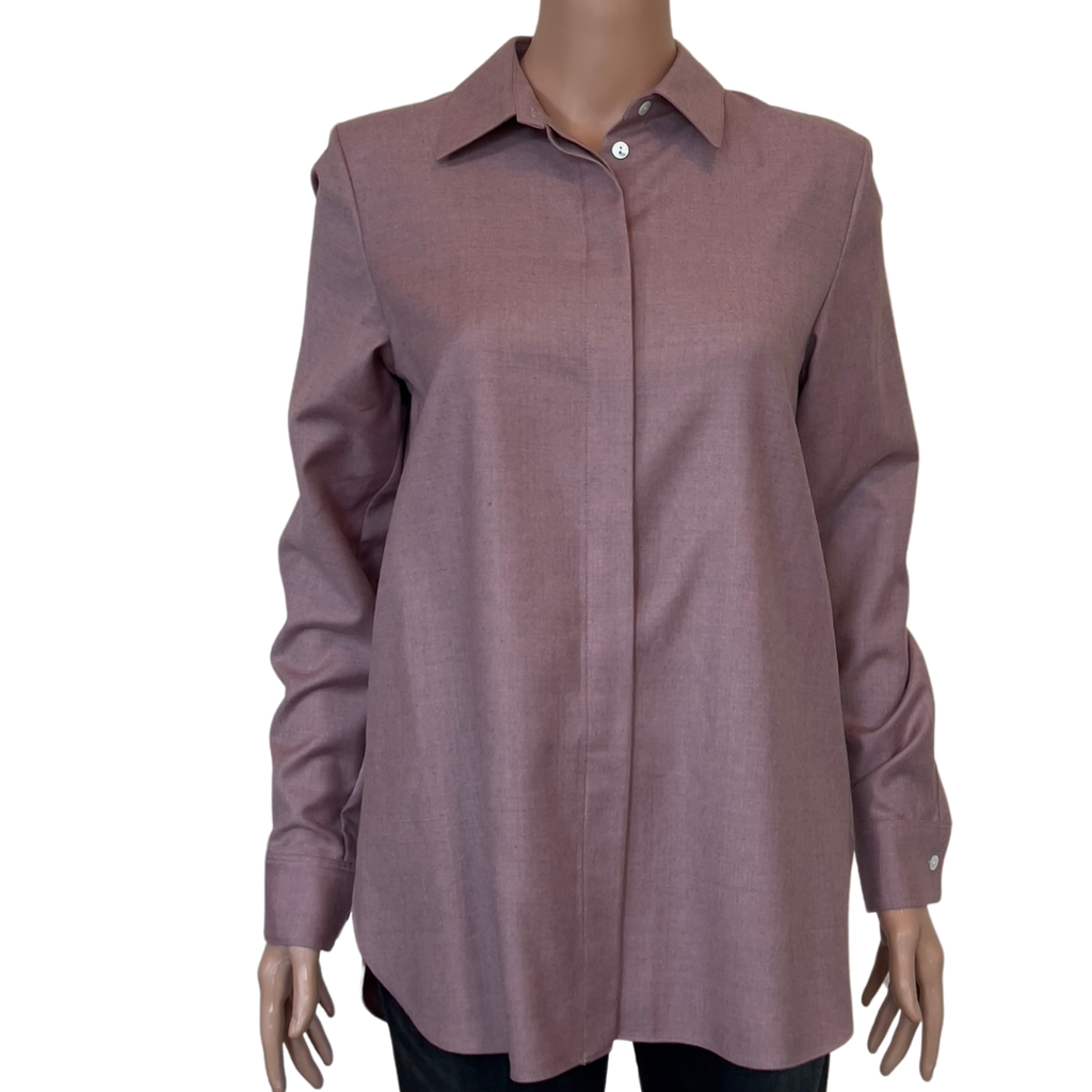 Theory Classic Straight Shirt Winter Pink Melange Sleek Flannel