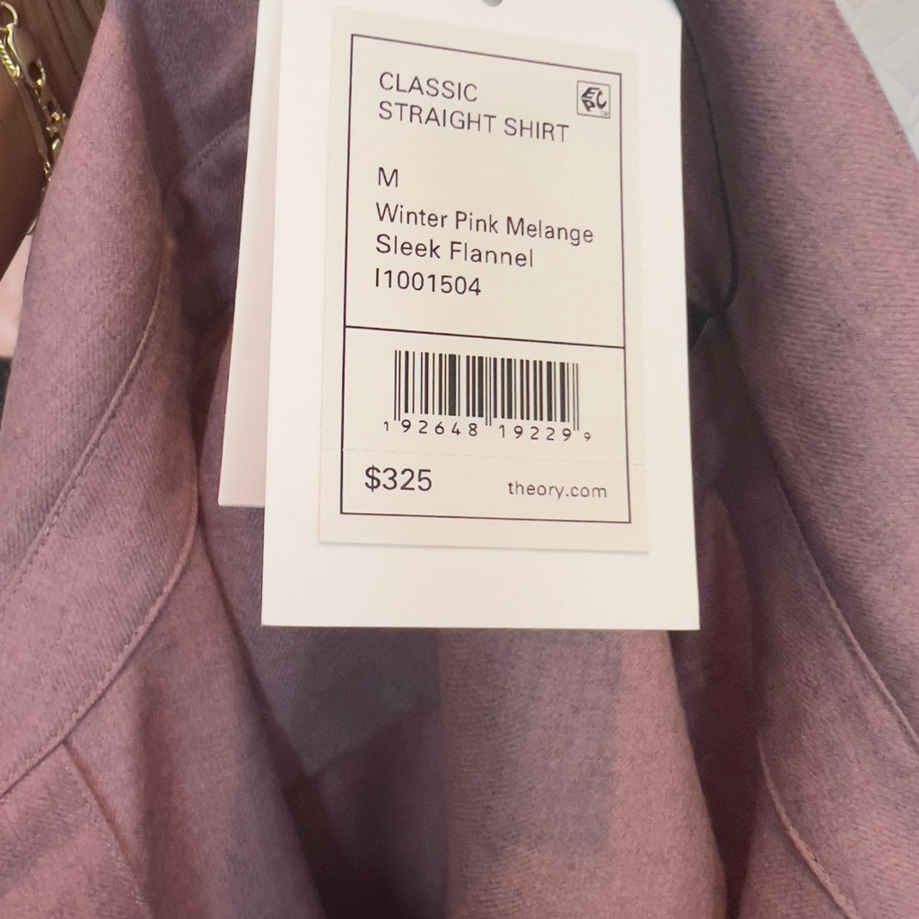 Theory Classic Straight Shirt Winter Pink Melange Sleek Flannel