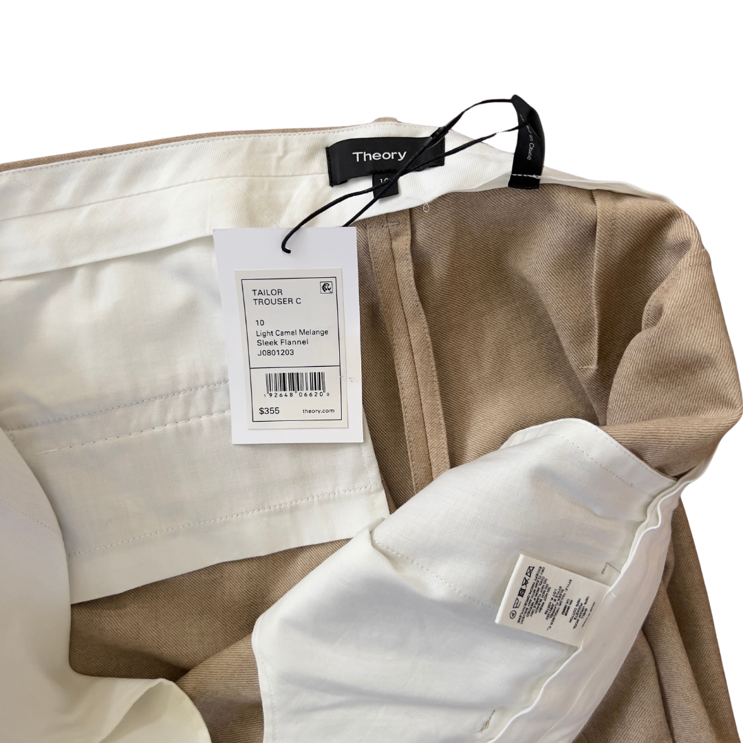 Theory Light Camel Melange  Sleek Flannel Tailor Trouser