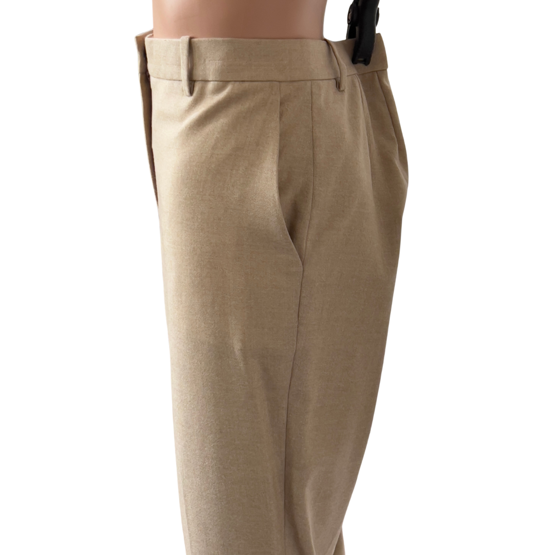 Theory Light Camel Melange  Sleek Flannel Tailor Trouser